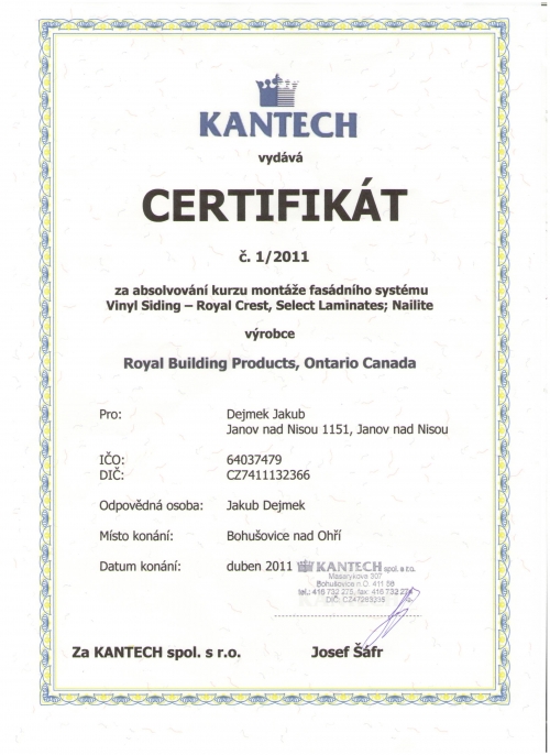 Certifikát vinyl siding